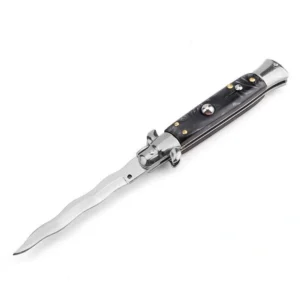 Nóż stiletto sprężynowy 8.75 Inch Italian Stiletto Switch Kris Blade Fick Nóż Black with White Handle