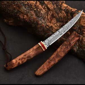 Nóż damasceński Double Dragon damasceński kieszonkowy Nóż with Wooden Handle
