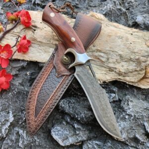 Nóż damasceński Drop Point Nóż Ze stałą głownią myśliwski survivalowy Combat outdoorowy damasceński Steel Wood