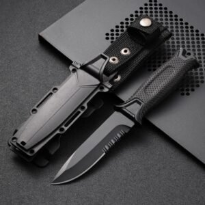 Nóż ze stałą głownią Explorer II outdoor half-tooth hunting nóż wilderness exploration self-defense nóż—Black