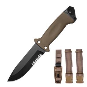 Nóż ze stałą głownią myśliwski half-tooth nóż outdoorowy survival nóż Portable self-defense nóż-Brown