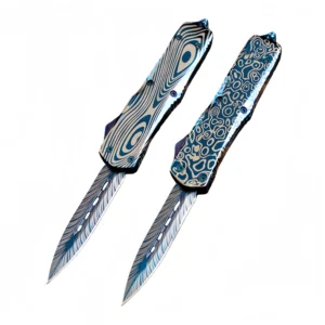 Nóż sprężynowy Blue titanium alloy straight out switchblade nóż