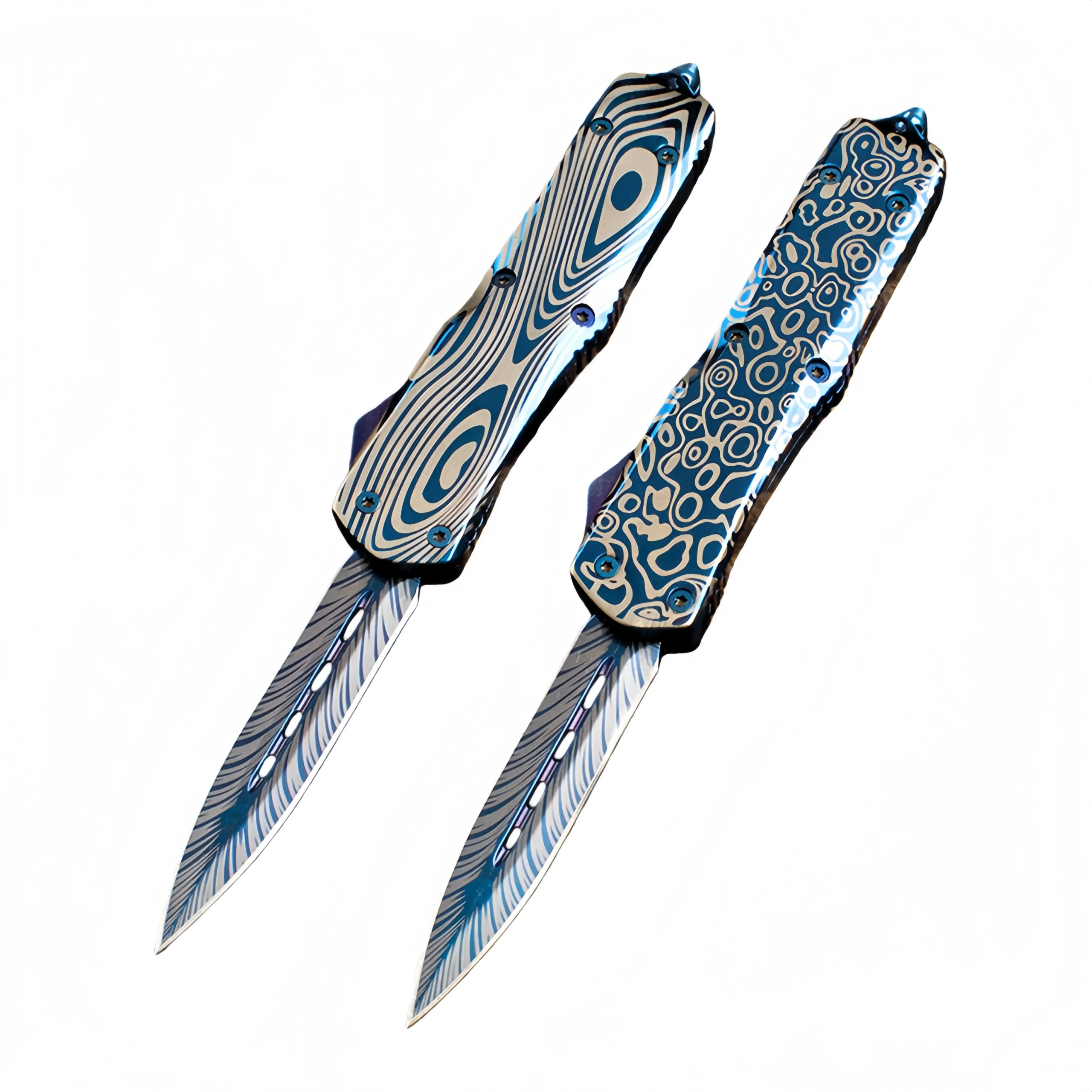 2-scaled-1.webp Nóż sprężynowy Blue titanium alloy straight out switchblade nóż
