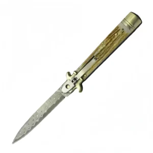 Nóż stiletto sprężynowy 9-Inch antler damasceński Stiletto Nóż