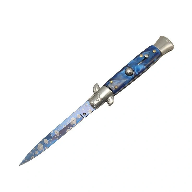 3-3-1.webp Nóż stiletto sprężynowy 8.75 Inch Blue Handle Stiletto Nóż Switchblade