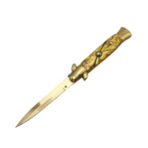 Nóż stiletto sprężynowy 8.75 Inch Gold Handle Stiletto Nóż Switchblade
