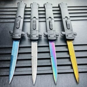Nóż stiletto sprężynowy 9 inch Auto nóż Italian Stiletto Style OTF Nóż damasceński Etch