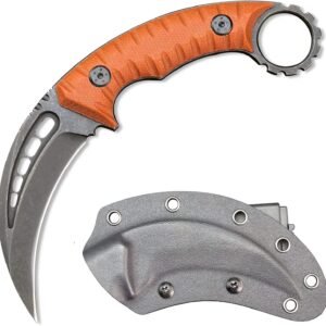 Karambit ze stałą głownią Karambit Nóż Ze stałą głownią D2 Steel + G10 Handle outdoorowy Claw Nóż With Protective Cover Edc Tool-Orange