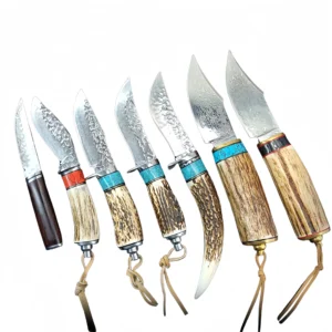 Nóż damasceński damasceński forged steel camping small straight nóż antler handle nóż